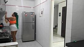 my house employee enjoys sucking my cock while masturbating her pussy.