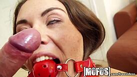 Blindfolded brunette explores her kinky desires in POV masturbation