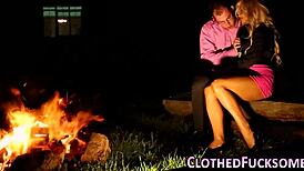 Outdoor euro ho masturbates in satin heels for group cumshot.