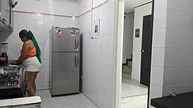 my house employee enjoys sucking my cock while masturbating her pussy.