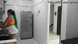 my house employee enjoys sucking my cock while masturbating her pussy.