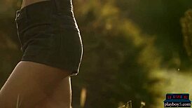 czech milf anetta keys rips clothes for outdoor striptease, revealing her shaved small tits