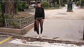 No Skirt Seamless Pantyhose Flashing In Public Outdoors?