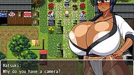 Tanned Girl Natsuki in Hentai Game Ep 11, Village Chief Sneaks a Peek While She Changes Publicly!