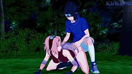 sakura haruno and naruko uzumaki with sasuke uchiha in intense hentai sex.