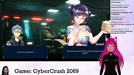 Vtuber Lewdneko Plays Cybercrush 2069 With Big Tits