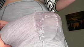 Stepmother Made Huge Cum When Caught by Stepson in Close-Up. Big Natural Tits Exposed!