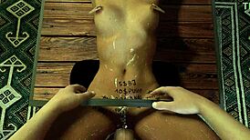 Bound whore gets tight pussy creamed and pisses on cock!