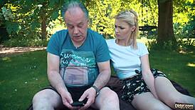 Petite Teen Nailed Hard by Grandpa at Picnic, Blows and Swallows