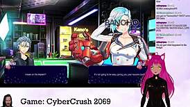 Vtuber Lewdneko Plays Cybercrush 2069 With Big Tits