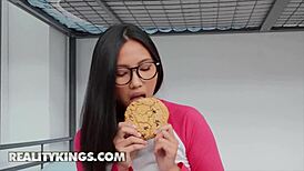 Teens Rebecca Volpetti and May Thai lick pussy. Asian and natural tits in hot oral play on Reality Kings.