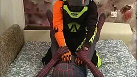 Spiderman in spandex fucks biker in gay encounter