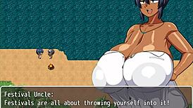 Tanned Girl Natsuki in Hentai Game Ep 11, Village Chief Sneaks a Peek While She Changes Publicly!