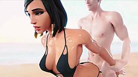 Smuk 3D hentai animation med krigerinde med store patter i vild aktion