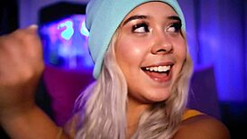 Blonde Babe Teases Boyfriend with Footjob