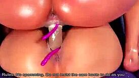 Teen pussy squirting in lesbian interracial fucking scene