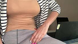 Stepmother Made Huge Cum When Caught by Stepson in Close-Up. Big Natural Tits Exposed!
