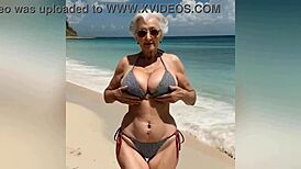 granny flaunts her sexy bikini with dirty talk