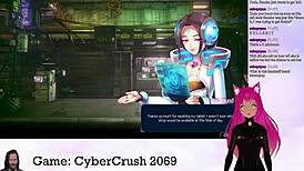 Vtuber Lewdneko Plays Cybercrush 2069 With Big Tits