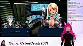 Vtuber Lewdneko Plays Cybercrush 2069 With Big Tits