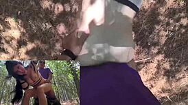 Sexy Mexican Karol Smith bangs a fan in the forest, guess where?