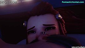 Bridgitte puts Tracer into the machine for some hentai action