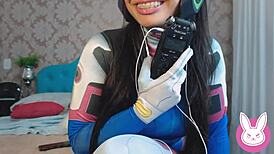 DVA Overwatch cosplay with ASMR and big boobs