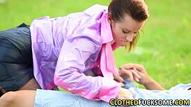 European Woman Fucked Outdoors in Satin Heels