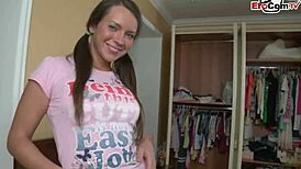 small tits college girl takes it in the ass with a creampie