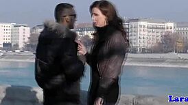 Mature euro slut picks up a stranger and gets choked while sucking.