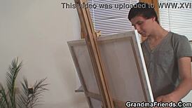 Three senior ladies share a sexual experience with two young men