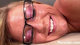 hey, see blonde Ally Kay ride reverse cowgirl with hot glasses