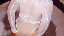 The horny girl gets very wet after using the vibrator.