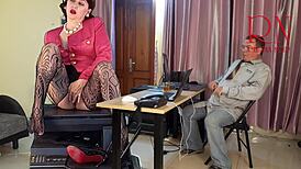 GIANTESS SECRETARY SEDUCES BOSS, SHOWS JUICY PUSSY, TITS, MASTURBATES CUNT