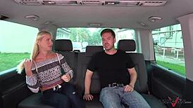 Alluring blonde picked up and drilled hard in van.