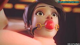 Bridgitte puts Tracer into the machine for some hentai action