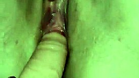 Horny babe uses vibrator on big natural tits, leading to creampie cumshot