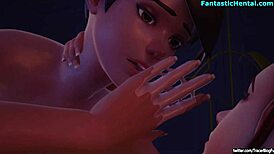 Bridgitte puts Tracer into the machine for some hentai action