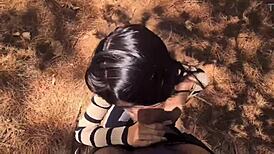 Sexy Mexican Karol Smith bangs a fan in the forest, guess where?