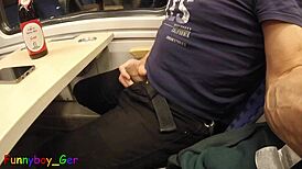 Amateur attempts third cumshot on moving train but gets interrupted at station