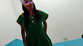 Sensual female elf indulges in christmas sex fantasies on hospital gurney