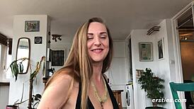 Amateur Sarah fingers herself to a quivering solo orgasm. Her intense climax shakes the room.