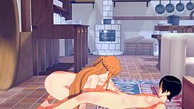 Asuna dominates Kirito with intense hardsex in Sword Art Online hentai.