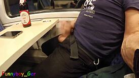 Amateur attempts third cumshot on moving train but gets interrupted at station