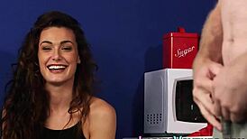 i'm that brunette girl next door mockin' this naked creep tuggin' in front of me. so humiliatin'!