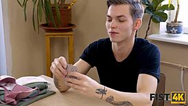 Guy Wins Strip Poker and Fists Girlfriend’s Tight Pussy in Kitchen