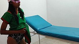 Sensual female elf indulges in christmas sex fantasies on hospital gurney