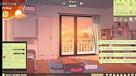 Summer clover discovers boss masturbating to giant cock in harem game