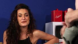 i'm that brunette girl next door mockin' this naked creep tuggin' in front of me. so humiliatin'!