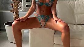 Russian pornstar Monika Fox posing with big tits in sexy lingerie backstage